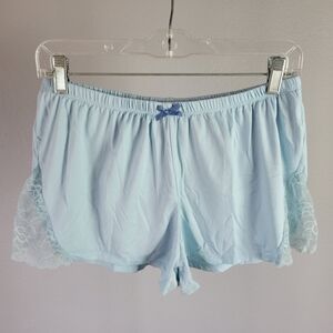 FLORA NIKROOZ // sky blue lace detail blue bow super soft lounge style shorts